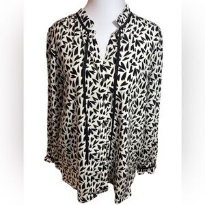 LOFT Abstract Print White and Black Button Front Blouse Size S